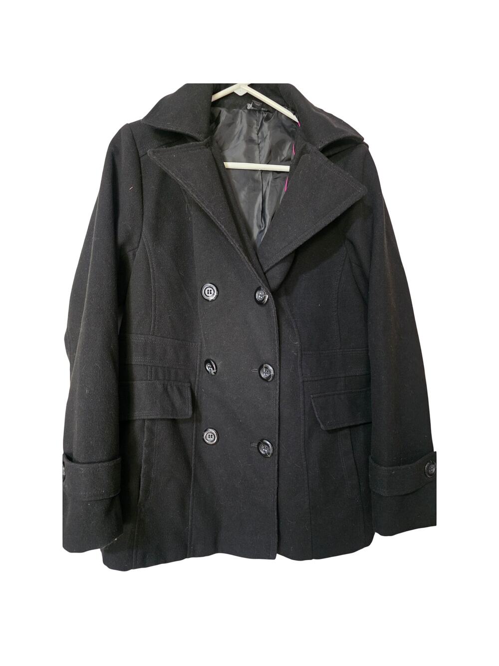 George Size 1X/16W Black Double Button Hooded Women's Dress Coat